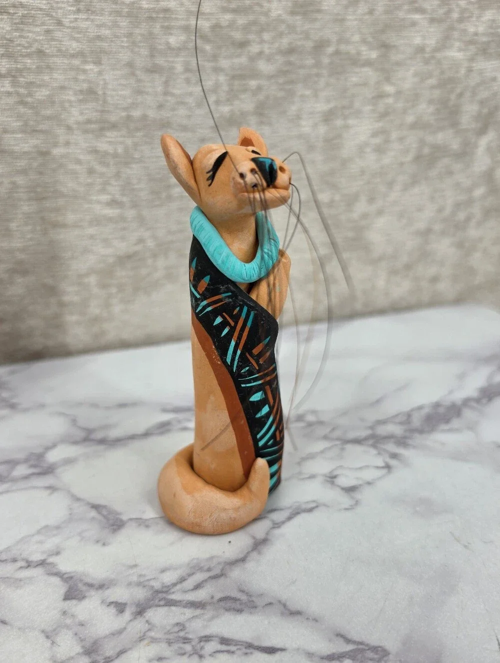 Native American Nativity Set Turquoise Brown Peublo Pottery Figurines Vintage